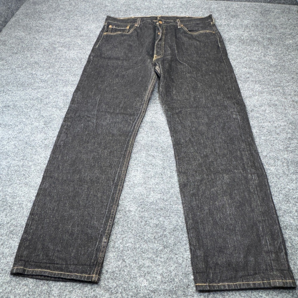 Levi's 501 Original Fit Jeans Mens 38x30 Black Dark Wash Straight Leg Denim
